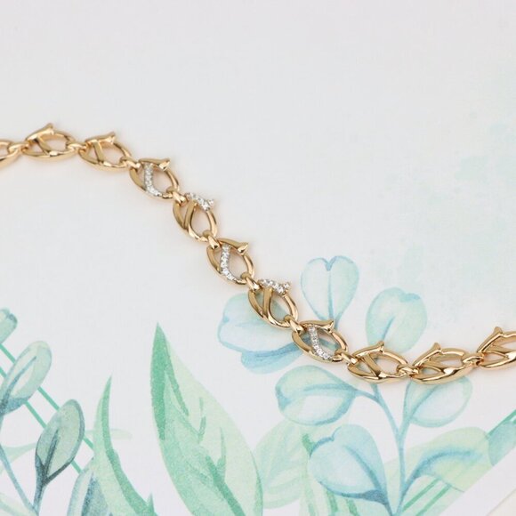 "Elegant Rose Gold Leaf Link Bracelet with Crystal Accents, XPBL0733 - Picture 3 of 11